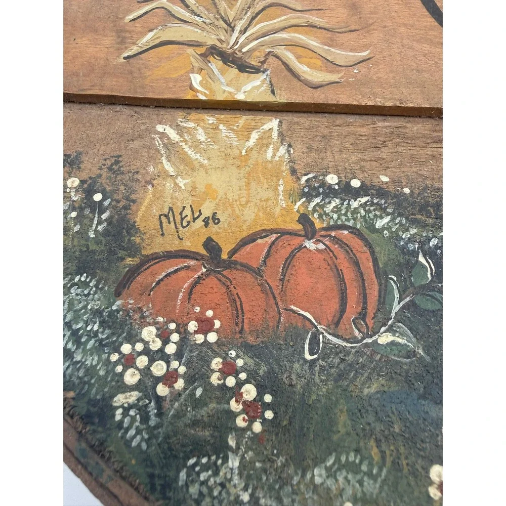 Vintage 1966 Bentwood Round Box Hand Painted Folk Art Farm Barn Quilted Interior